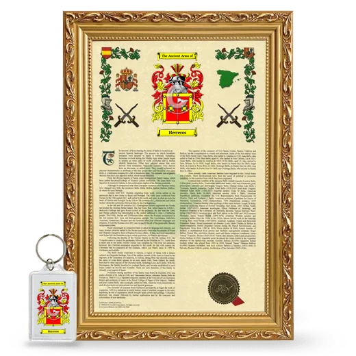 Herreros Framed Armorial History and Keychain - Gold