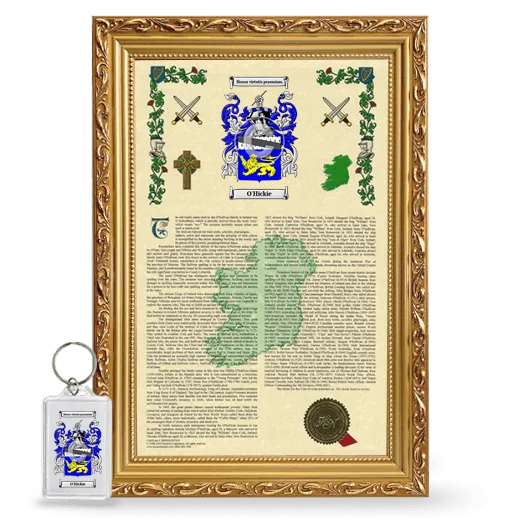 O'Hickie Framed Armorial History and Keychain - Gold