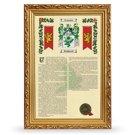 Hundmarsh Armorial History Framed - Gold