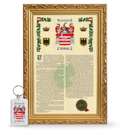 Hershberger Framed Armorial History and Keychain - Gold