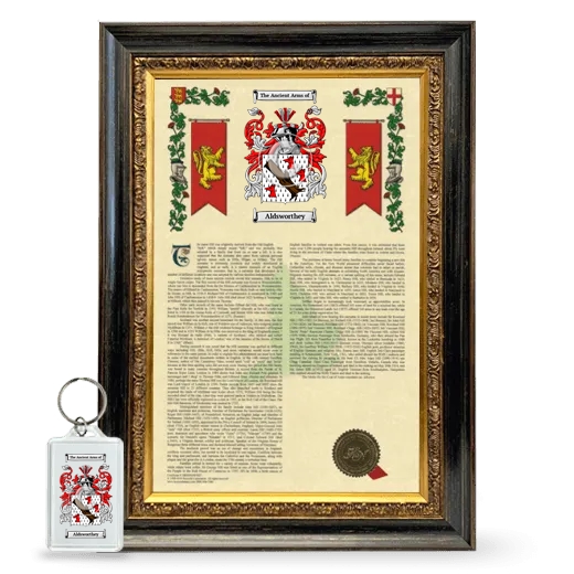 Aldsworthey Framed Armorial History and Keychain - Heirloom