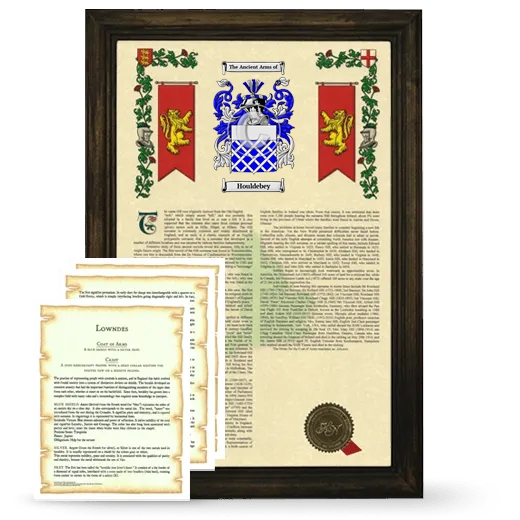 Houldebey Framed Armorial History and Symbolism - Brown