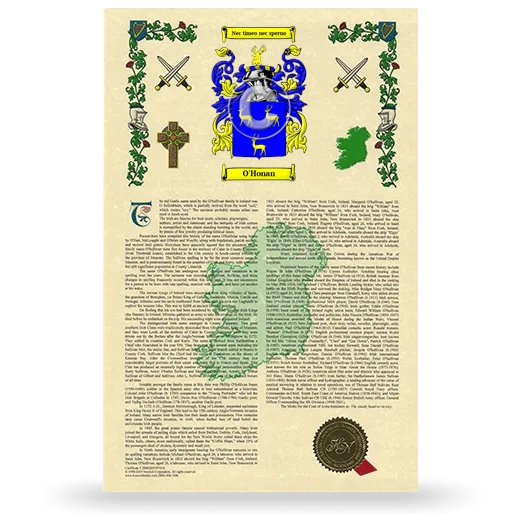 O'Honan Armorial History with Coat of Arms