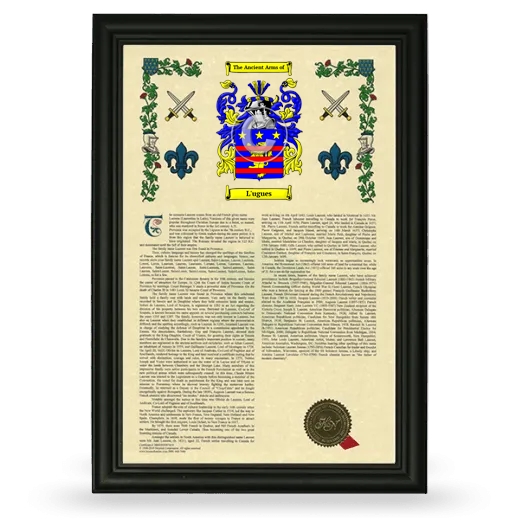 L'ugues Armorial History Framed - Black