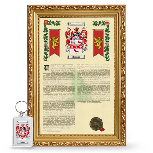 Husburn Framed Armorial History and Keychain - Gold