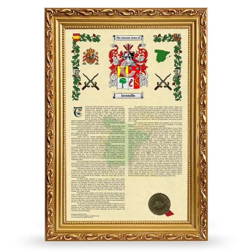 Jaramilla Armorial History Framed - Gold