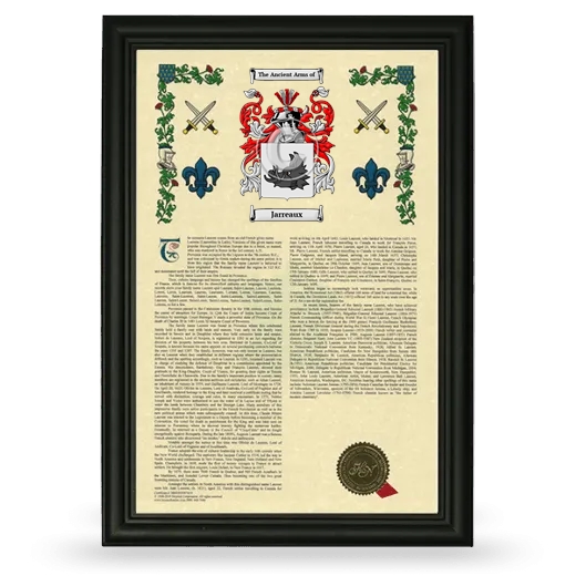 Jarreaux Armorial History Framed - Black