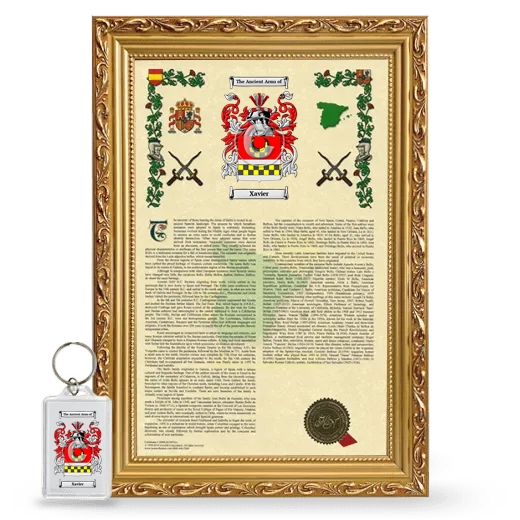 Xavier Framed Armorial History and Keychain - Gold