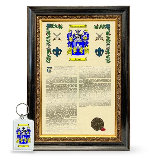 St-Jont Framed Armorial History and Keychain - Heirloom