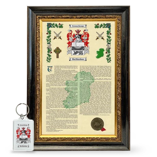 MacShurdane Framed Armorial History and Keychain - Heirloom