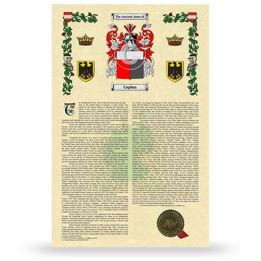 Caplan Armorial History with Coat of Arms