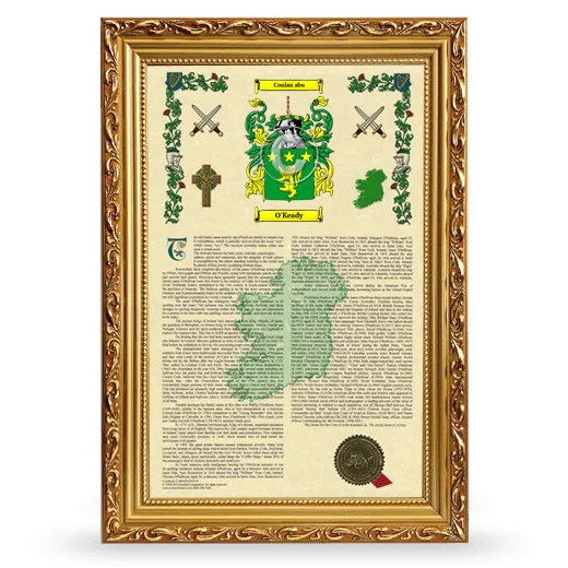 O'Keady Armorial History Framed - Gold