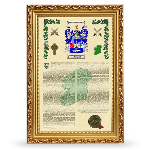 McCahend Armorial History Framed - Gold