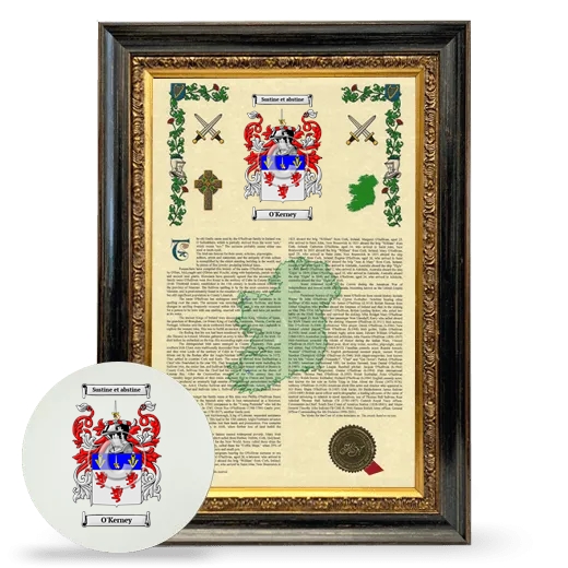 O'Kerney Framed Armorial History and Mouse Pad - Heirloom