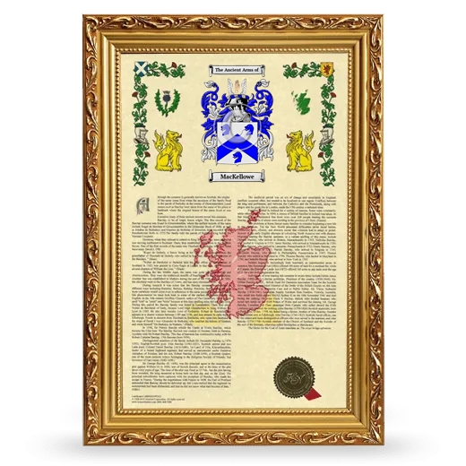 MacKellowe Armorial History Framed - Gold