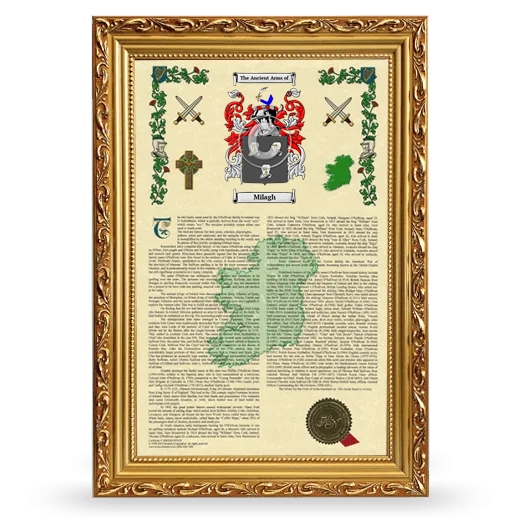 Milagh Armorial History Framed - Gold