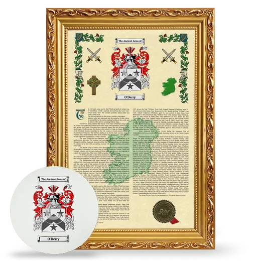 O'Derry Framed Armorial History and Mouse Pad - Gold