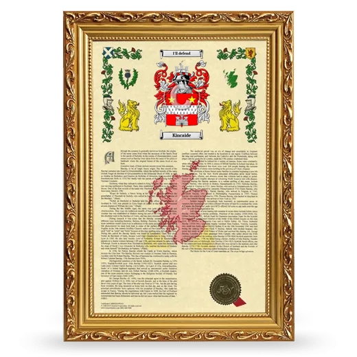 Kincaide Armorial History Framed - Gold