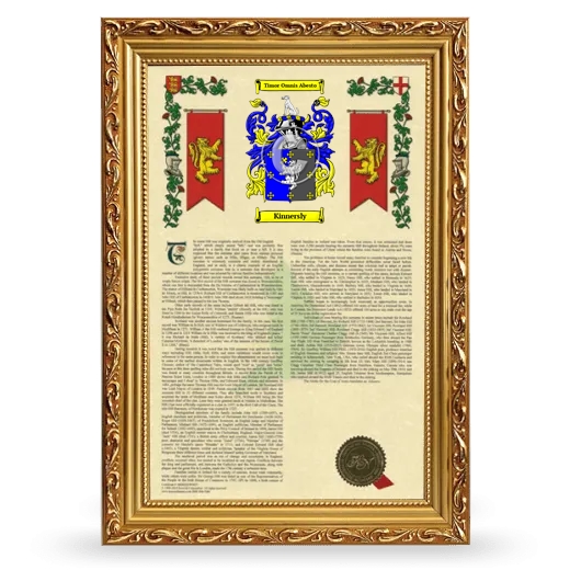 Kinnersly Armorial History Framed - Gold