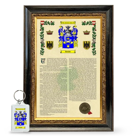 Keesler Framed Armorial History and Keychain - Heirloom
