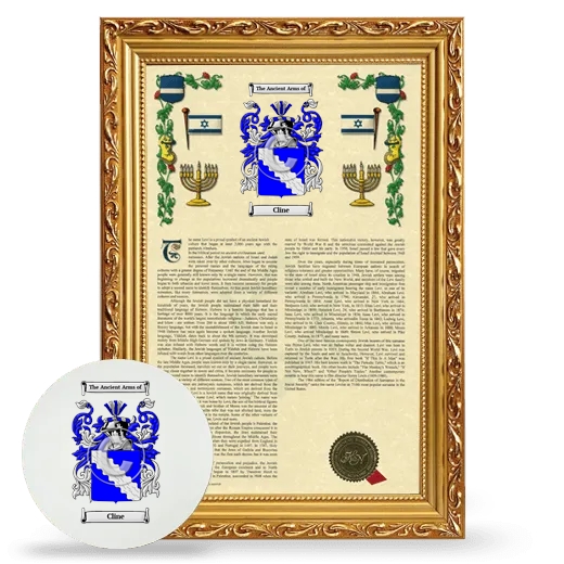 Cline Framed Armorial History and Mouse Pad - Gold