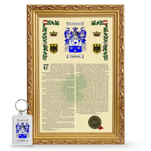 Clingerman Framed Armorial History and Keychain - Gold