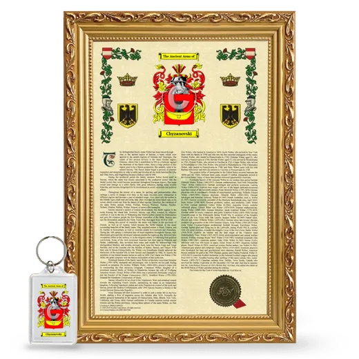 Chyzanovski Framed Armorial History and Keychain - Gold