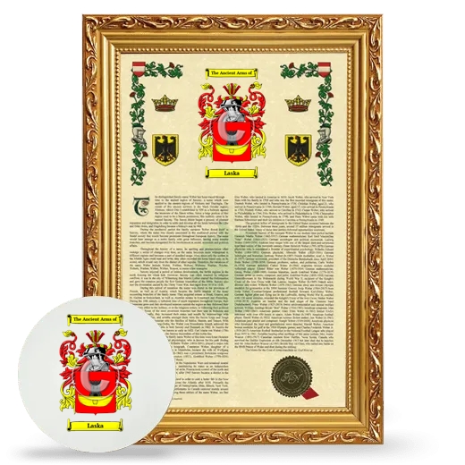 Laska Framed Armorial History and Mouse Pad - Gold