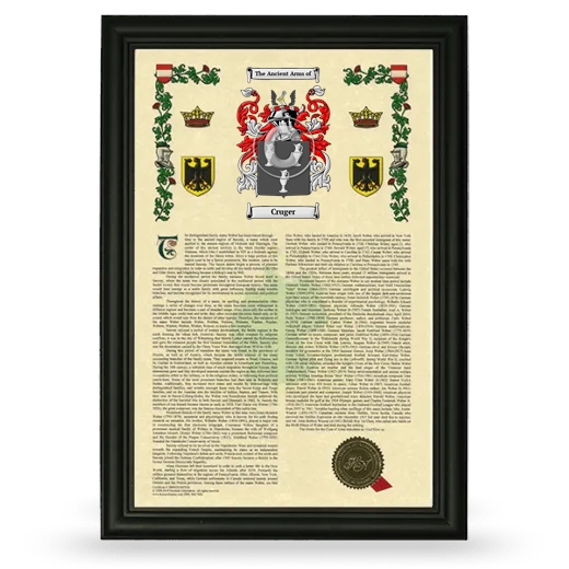 Cruger Armorial History Framed - Black