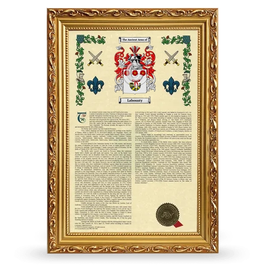 Labounty Armorial History Framed - Gold