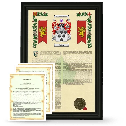 Delacy Framed Armorial History and Symbolism - Black