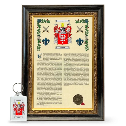 Leligne Framed Armorial History and Keychain - Heirloom