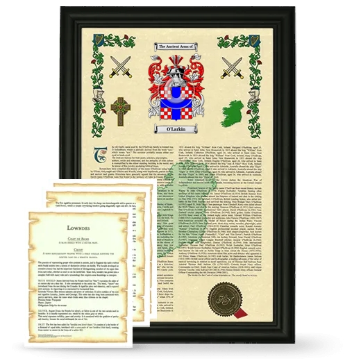 O'Larkin Framed Armorial History and Symbolism - Black