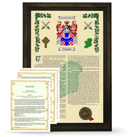 O'Lorgand Framed Armorial History and Symbolism - Brown
