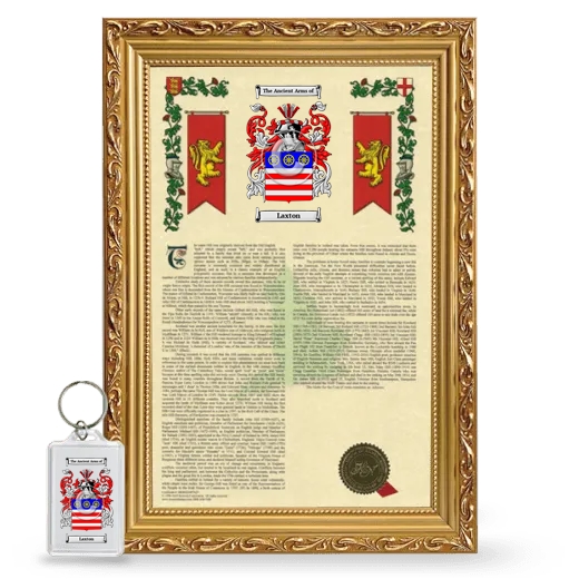 Laxton Framed Armorial History and Keychain - Gold