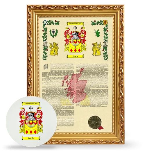 Leath Framed Armorial History and Mouse Pad - Gold