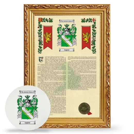 Lepere Framed Armorial History and Mouse Pad - Gold