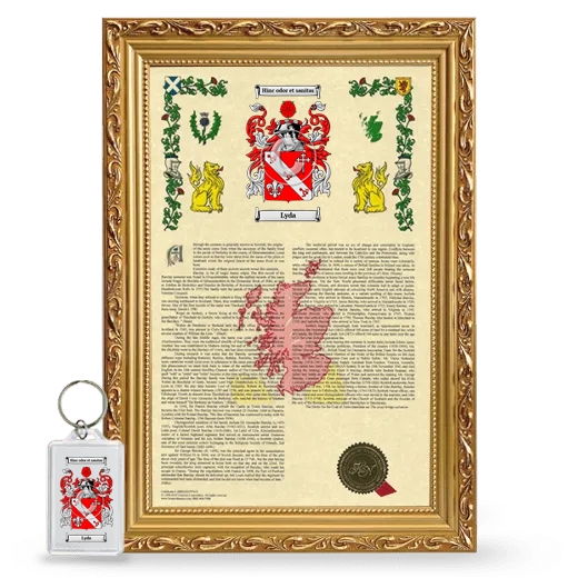 Lyda Framed Armorial History and Keychain - Gold
