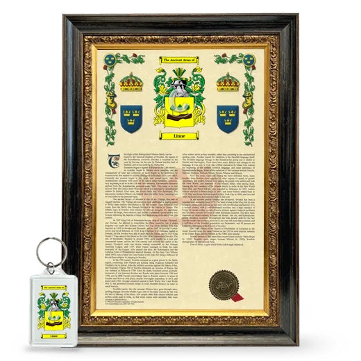 Linne Framed Armorial History and Keychain - Heirloom