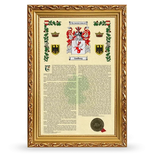 Lindburg Armorial History Framed - Gold