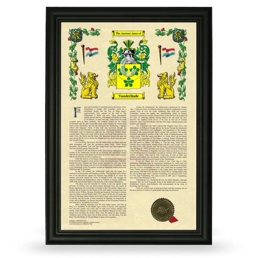 Vanderlinde Armorial History Framed - Black