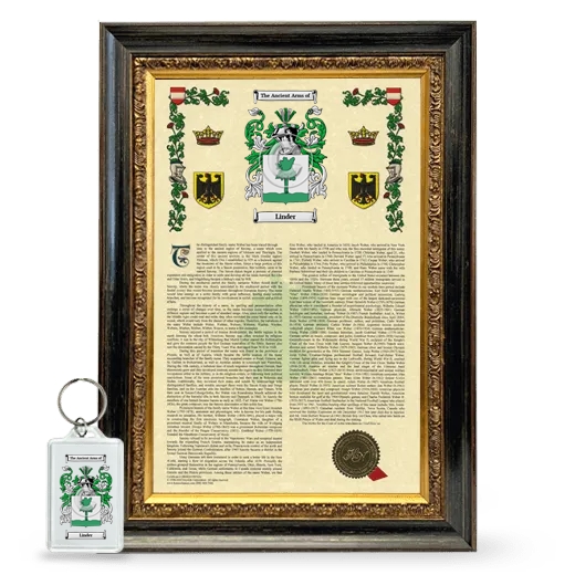 Linder Framed Armorial History and Keychain - Heirloom