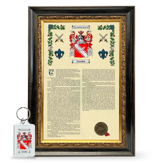 Livaudais Framed Armorial History and Keychain - Heirloom