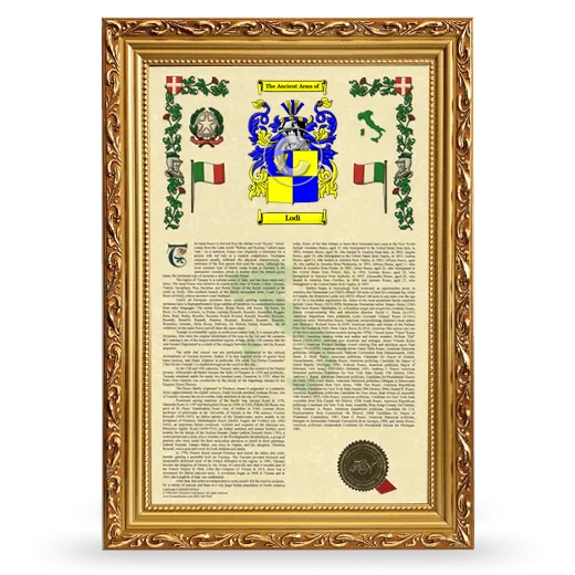 Lodi Armorial History Framed - Gold