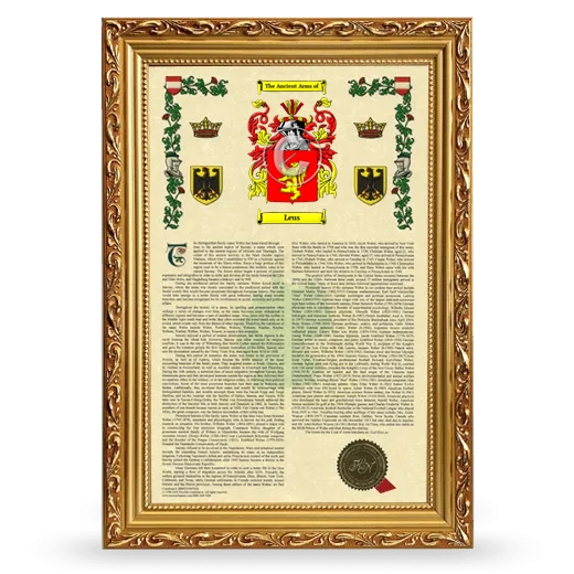 Leus Armorial History Framed - Gold