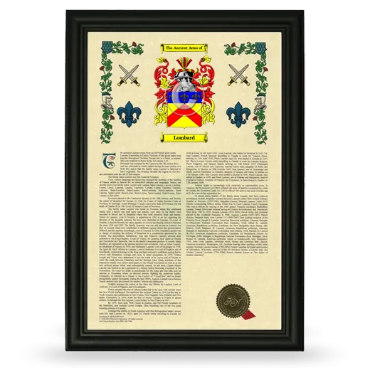 Lombard Armorial History Framed - Black