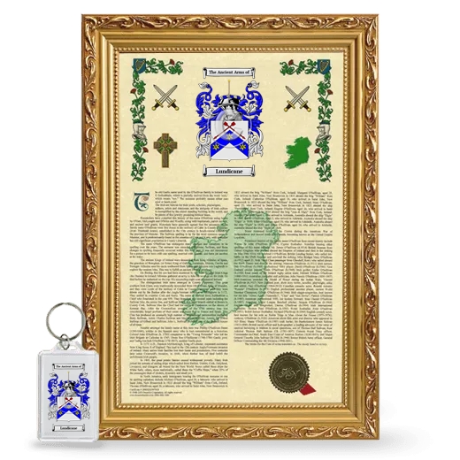 Lundicane Framed Armorial History and Keychain - Gold