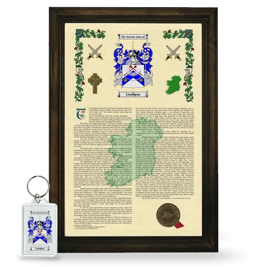 Lundigan Framed Armorial History and Keychain - Brown