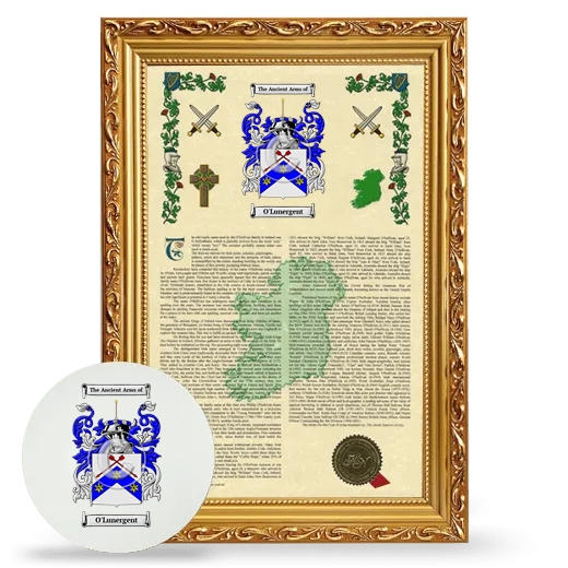 O'Lunergent Framed Armorial History and Mouse Pad - Gold