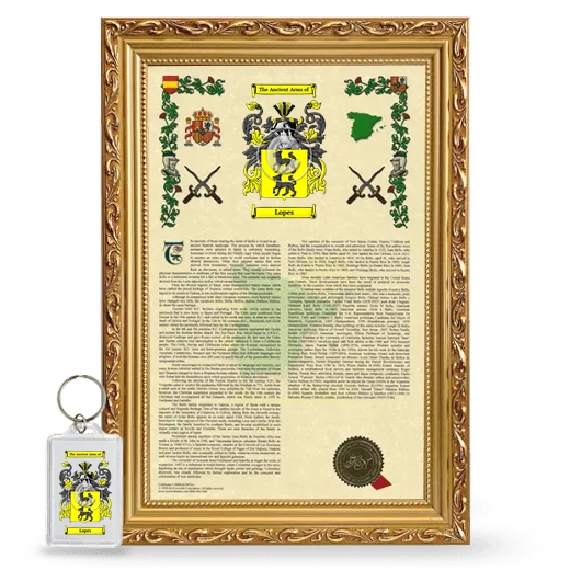 Lopes Framed Armorial History and Keychain - Gold